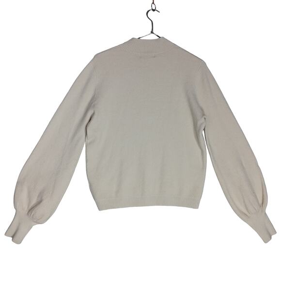 On Twelfth Sweater Top Size Large Beige Knit High Neckline Balloon Sleeves - Picture 4 of 12